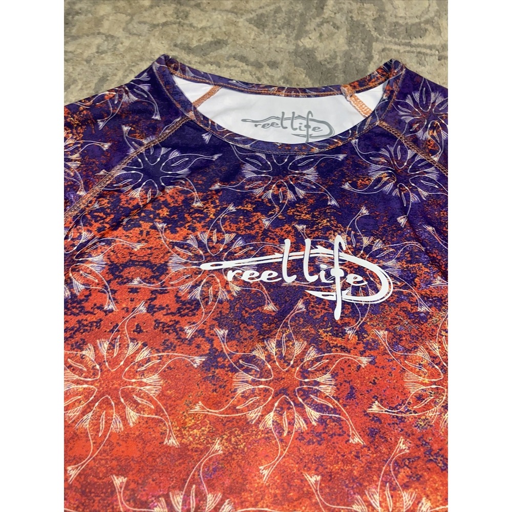 Reel Life Womens long sleeve Shirt Sz Medium Orange Purple Fishing Sun - Picture 2 of 5